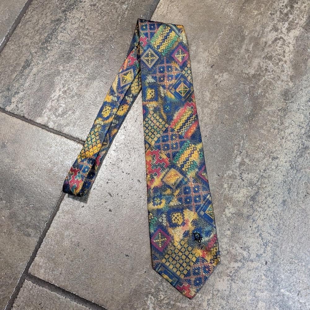Christian Dior Monsieur Paris Luxurious 100% Silk Neck Tie Multi Color